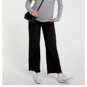 Black Wide-Leg Raw Hem Maternity Jeans